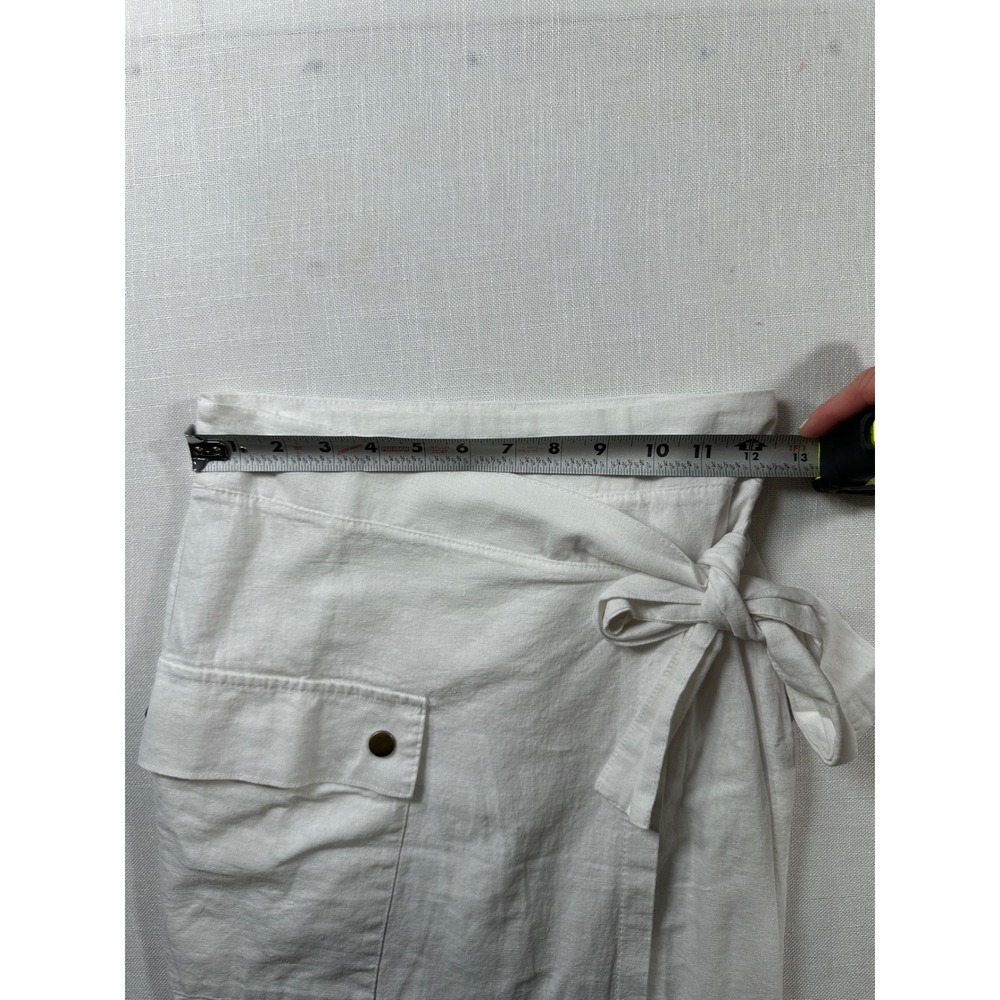 Contempo Women Off White Linen Blend Wrap Midi Skirt Cargo Pocket XS - Picture 8 of 9